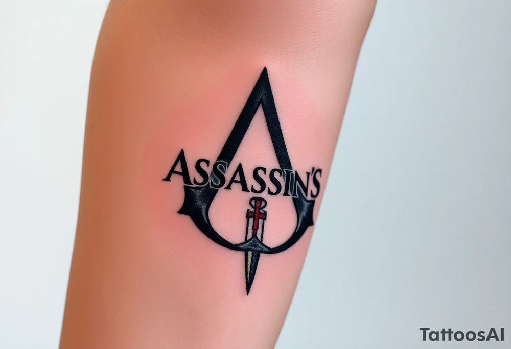 Assassins Creed logo with English flag and a sword with blood tattoo idea