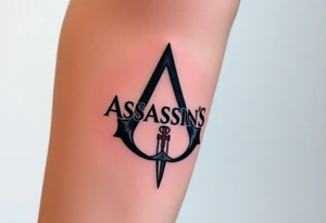 Assassins Creed logo with English flag and a sword with blood tattoo idea