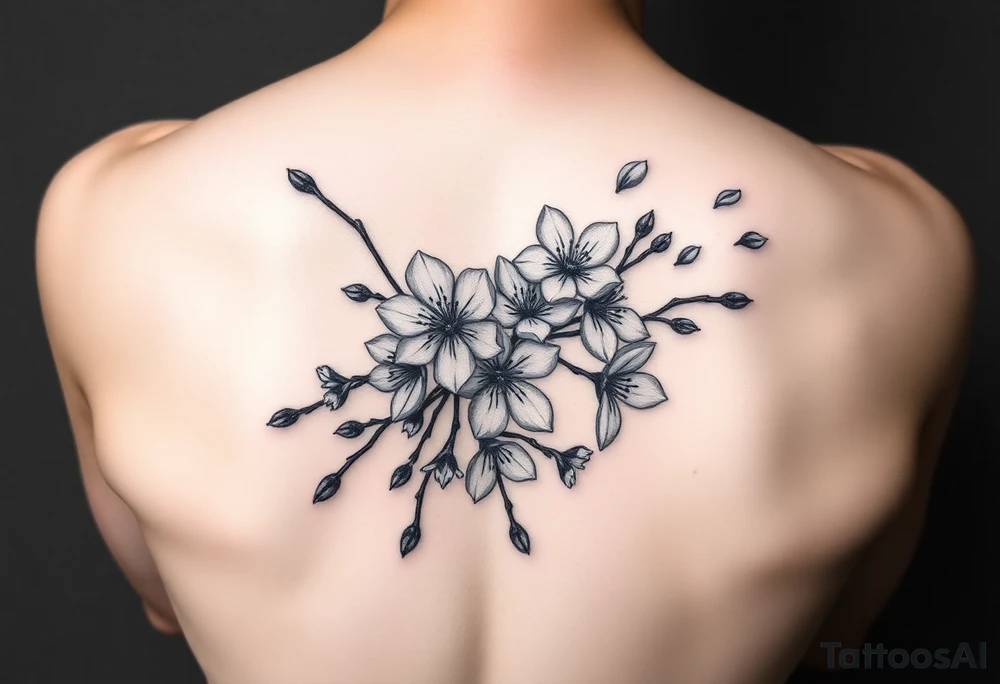 delicate cherry blossoms swirling in spring breeze with petals tattoo idea