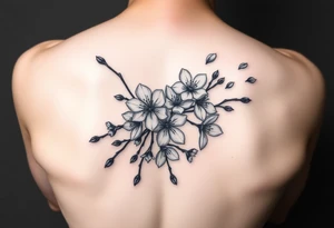 delicate cherry blossoms swirling in spring breeze with petals tattoo idea