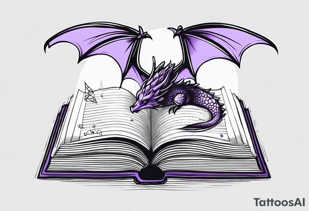 an open book. a small flying dragon. One pawn chess piece. a cluster of ‘lavender flowers’ under book tattoo idea