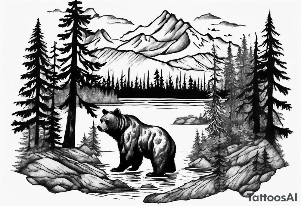 bear, forest, lake, appalachia, arm sleeve tattoo tattoo idea bear, forest, lake, appalachia, arm sleeve tattoo tattoo idea