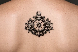a compass,anchor,roses. tattoo idea