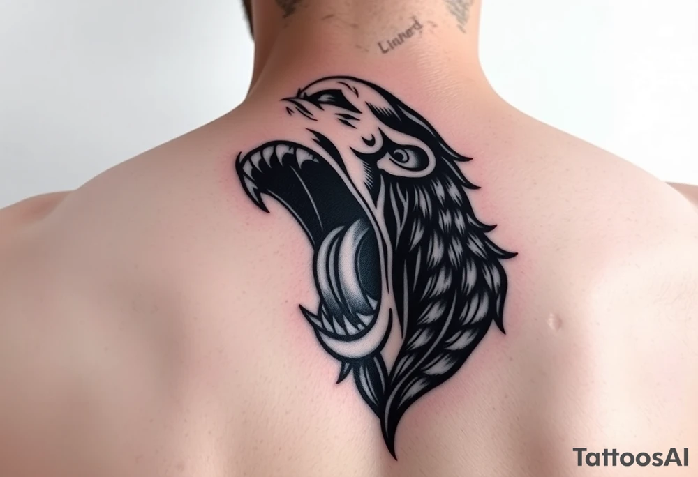 powerful man in an climbing out of his own mouth tattoo idea
