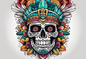 Colorful mayan skull hieroglyph with mouth as cave with water coming out tattoo idea