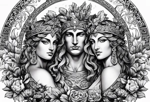 The greek gods Clio and Dionysos with their recognisable attributes tattoo idea