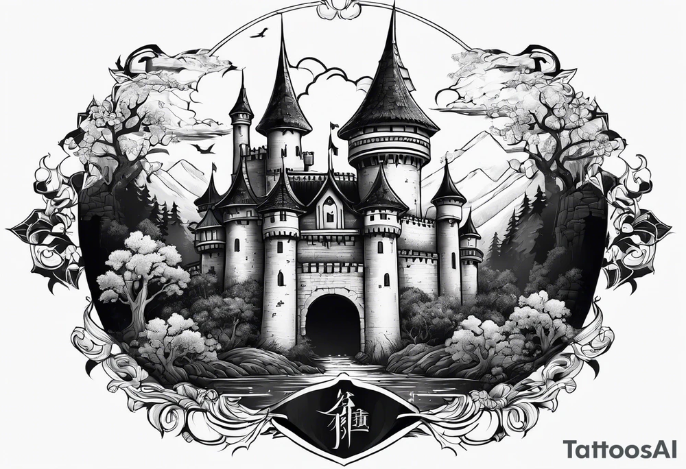 ghotic castle tattoo idea
