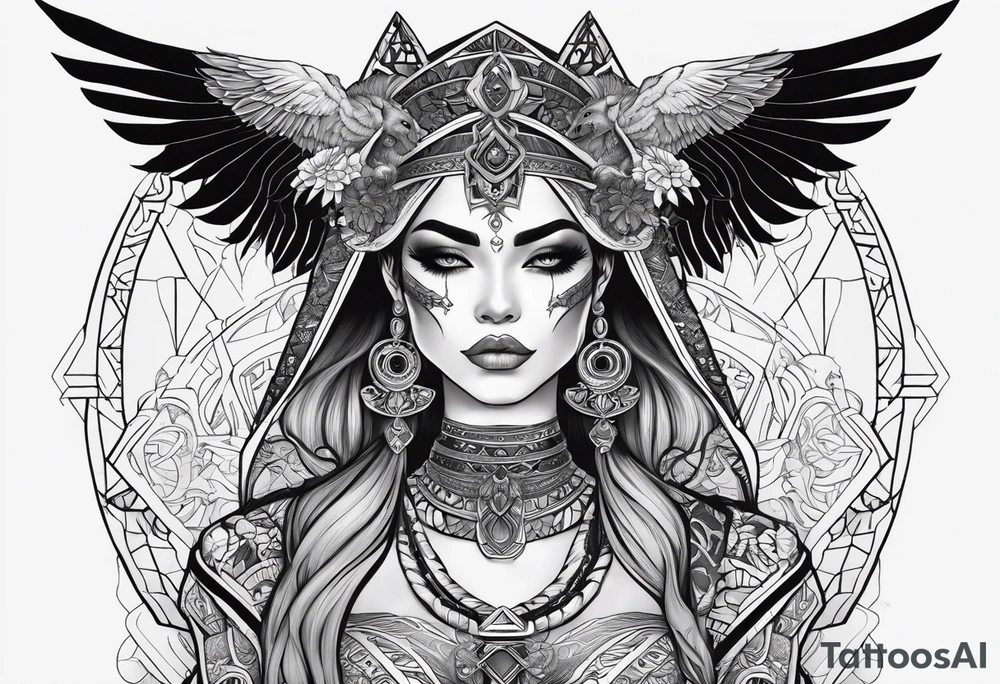 kali, alien goddess, valkrye, pirate, zenza resonance, pachamama, lotus azul, blank panther, eagle, skull, 5D, nueva gaya, dna 12 tattoo idea