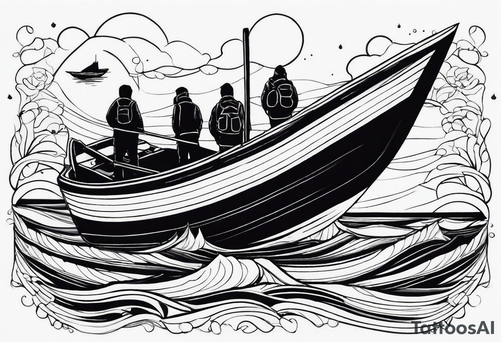 BOAT IN SEA WITH PEOPLE tattoo idea