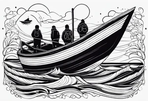 BOAT IN SEA WITH PEOPLE tattoo idea