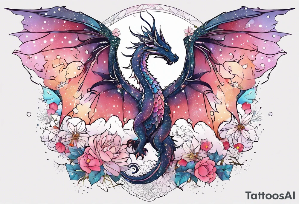 Constellation, wing , snow , cross , dragon female japan kawaii , flower tattoo idea