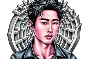 Handsome Asian young guy lost in labyrinth tattoo idea