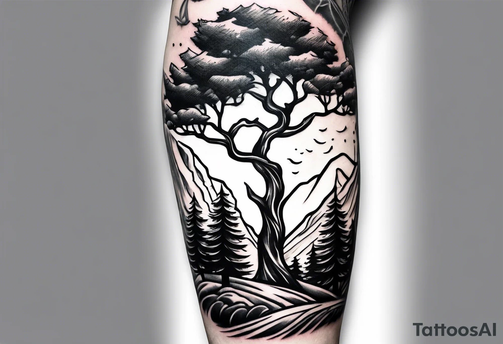 Tree mountain van climbing tattoo idea