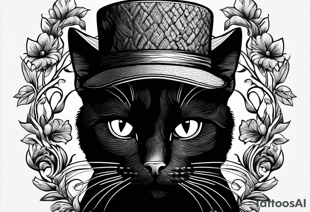 Black cat with a funny hat and a sweater tattoo idea Black cat with a funny hat and a sweater tattoo idea