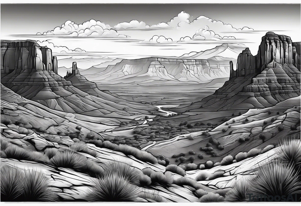 renaissance style Colorado plateau and valley with great vastness tattoo idea