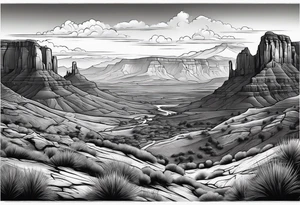 renaissance style Colorado plateau and valley with great vastness tattoo idea