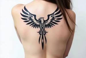 tribal hawk silhouette on below of knee cap tattoo idea