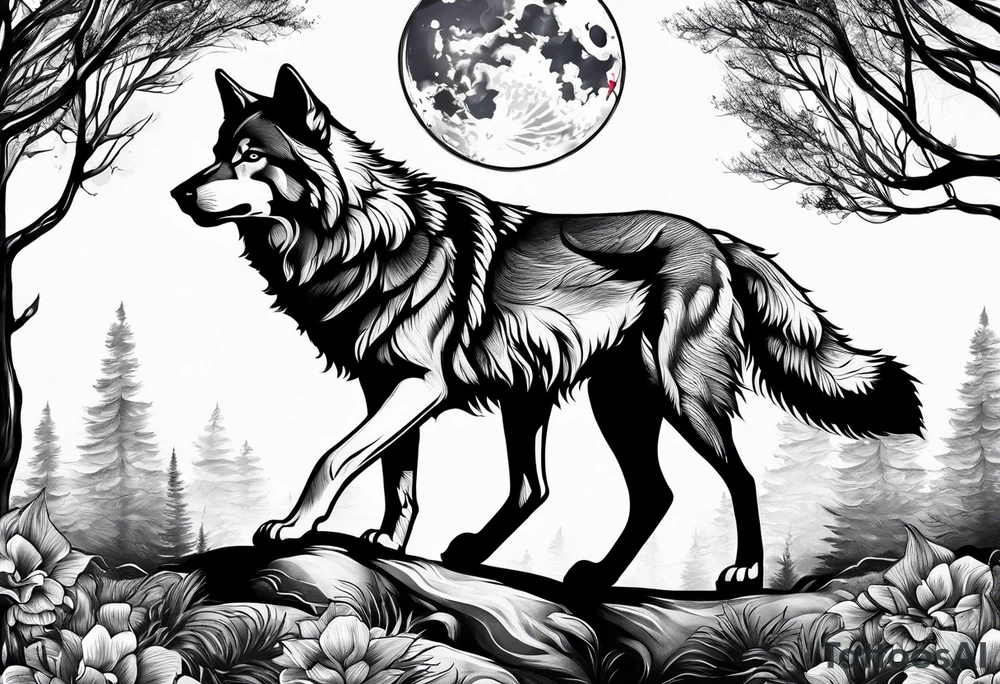 wolf under the moon tattoo idea