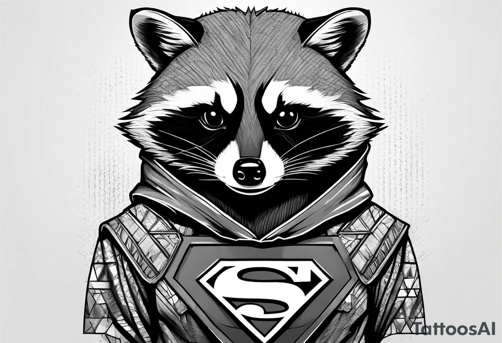 raccoon wearing a Superman hoodie tattoo idea