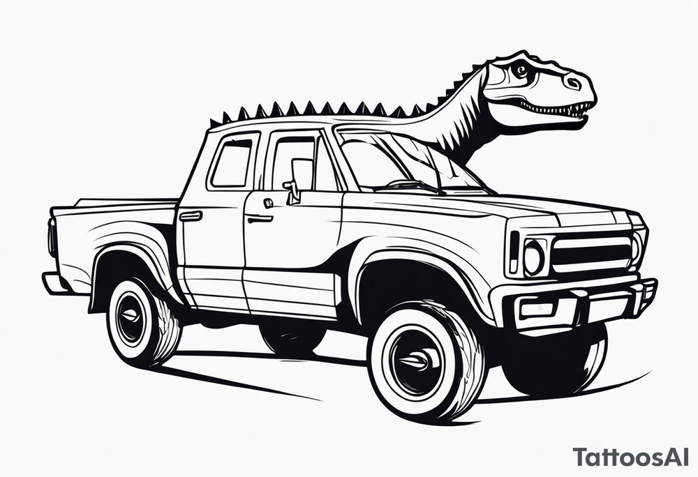 dinosaur with one foot on car tattoo idea