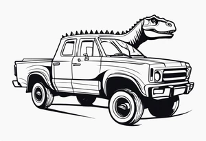 dinosaur with one foot on car tattoo idea