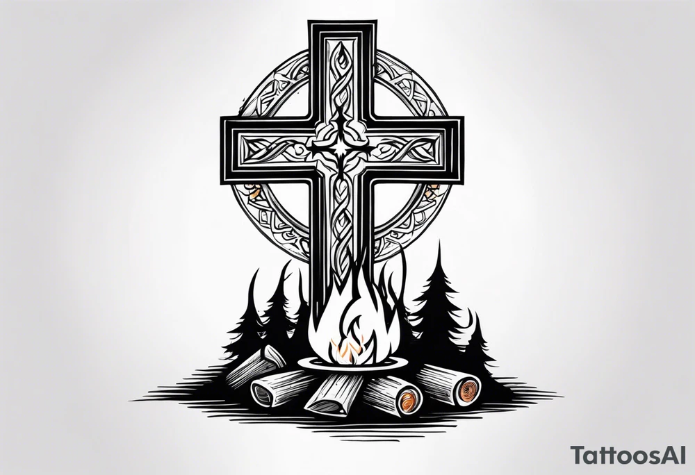 christian 
cross and campfire tattoo idea