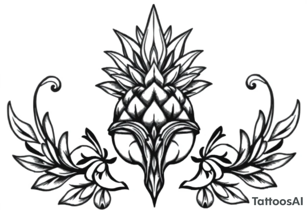 Majestic ,crown pineapple top vagina and anus tattoo idea