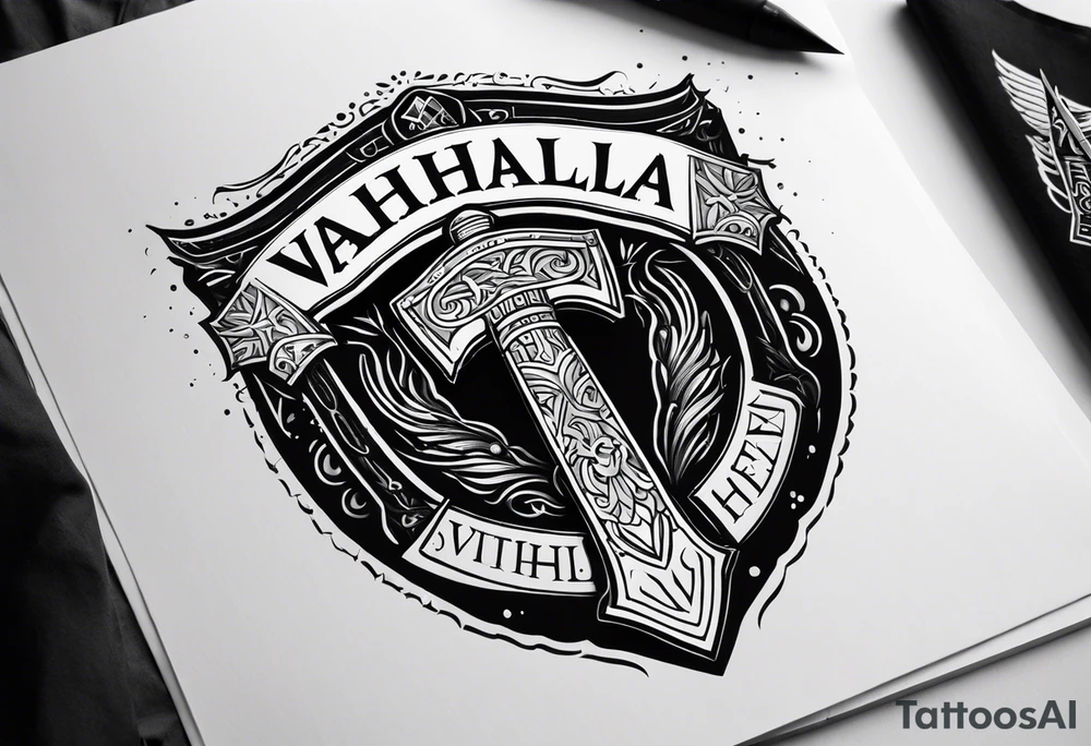 Valhalla sword shield axe heaven tattoo idea