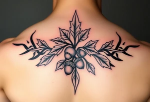 on the chest an oak branch with thick leaves and acorns oak branch with thick leaves and acorns tattoo idea