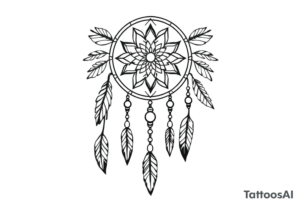 native dreamcatcher with flowing feathers and sacred beads tattoo idea