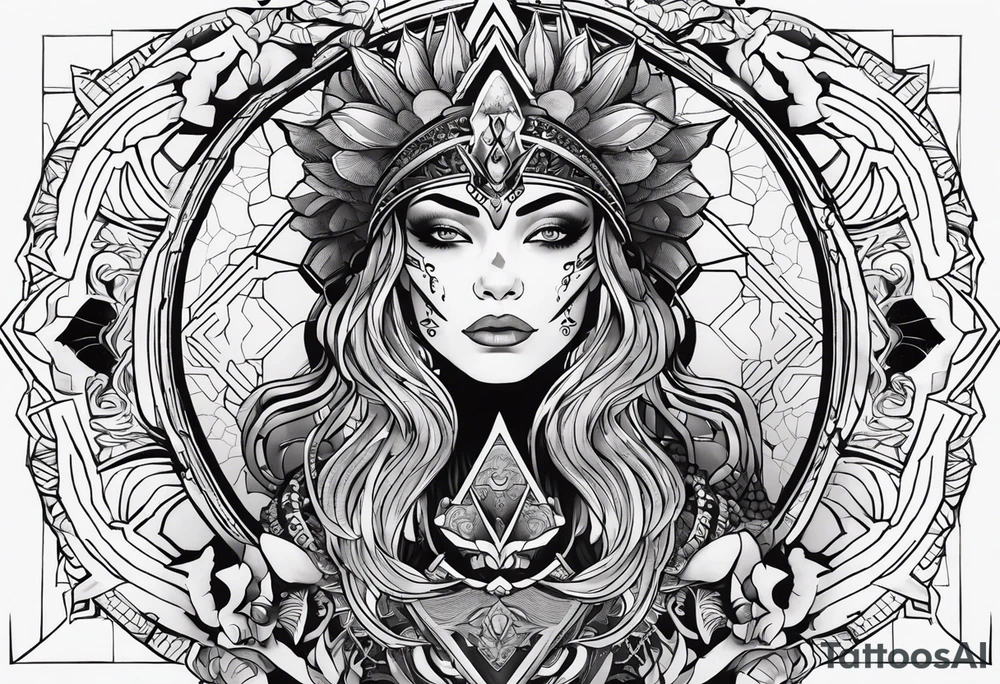 kali ma, alien goddess, valkrye, pirate, divine feminine, zenza resonance, pachamama, lotus azul, blank panther, eagle, skull, 5D, nueva gaya, dna 12 tattoo idea