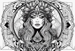 kali ma, alien goddess, valkrye, pirate, divine feminine, zenza resonance, pachamama, lotus azul, blank panther, eagle, skull, 5D, nueva gaya, dna 12 tattoo idea