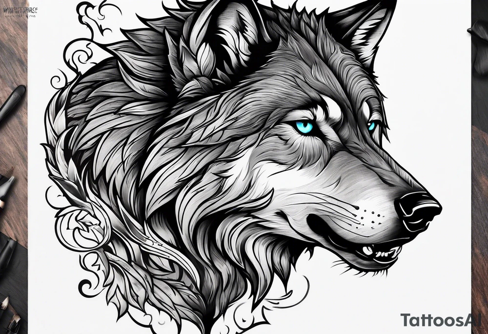 dark wolf tattoo idea
