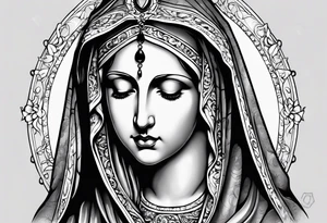 Virgin Mary  looking down with black tears and rosary young version tattoo idea