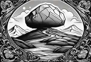 Create a tattoo of a flat topped rock Ebenezer stone surrounded by freshly tilled soil tattoo idea