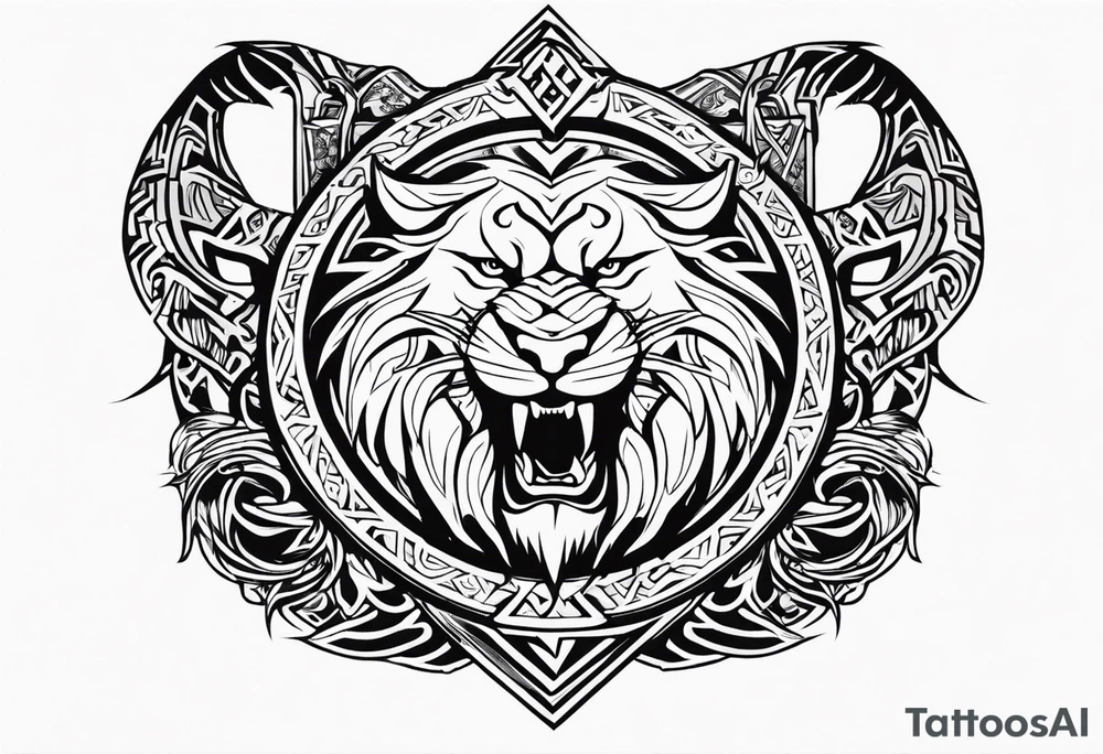 Valhalla sword shield dragon axe Valknut tribal lion tattoo idea Valhalla sword shield dragon axe Valknut tribal lion tattoo idea
