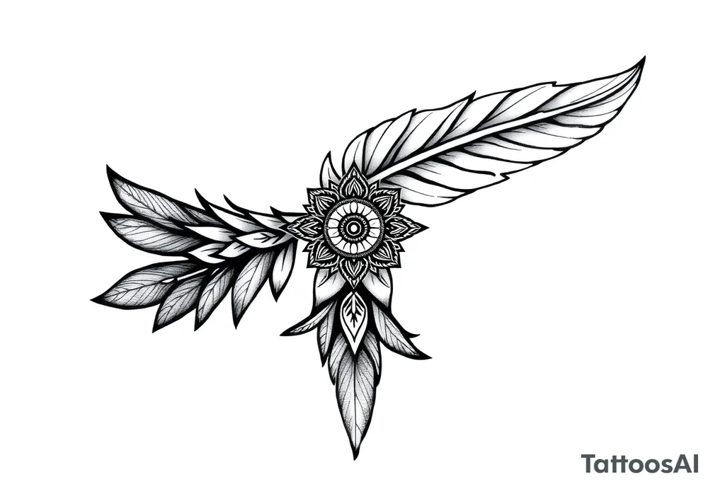 spiritual feather indian mandala shaman tattoo idea