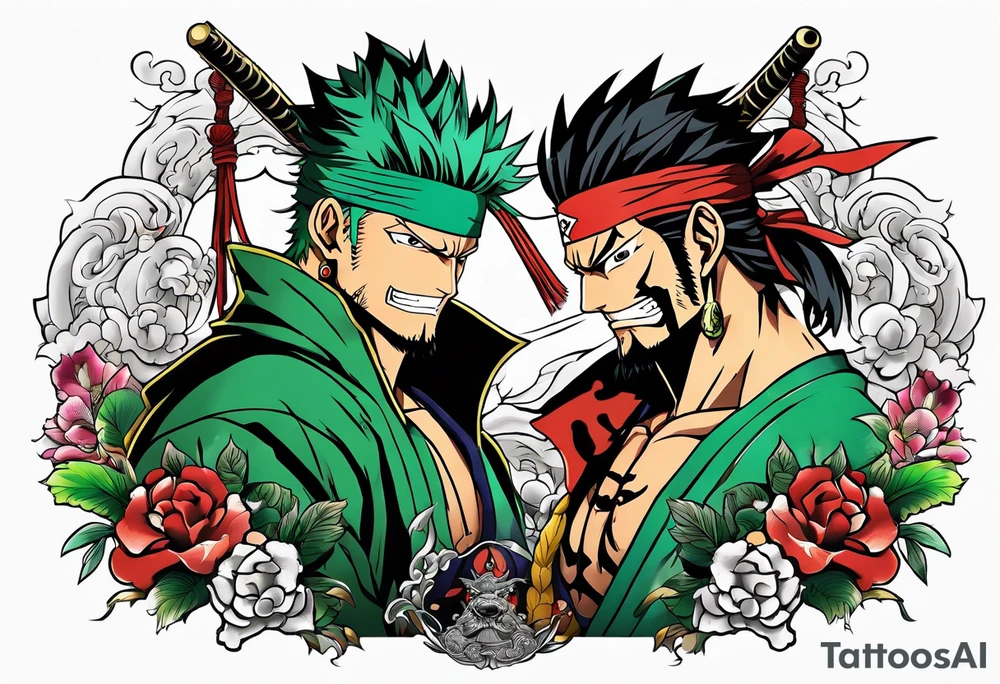 One piece anime character zoro and kaido tattoo idea