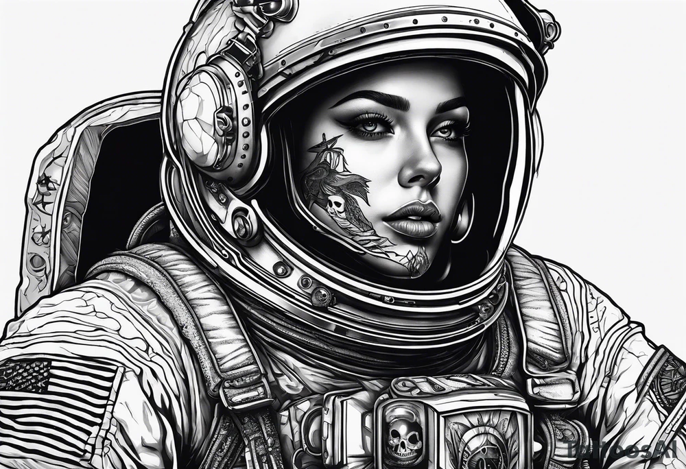 astronaut with a skelletal face tattoo idea