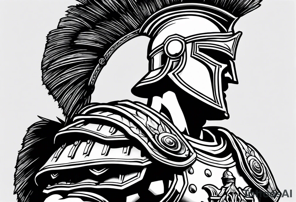 Side profile of spartan soilder looking left at Roman colosseum tattoo idea