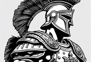 Side profile of spartan soilder looking left at Roman colosseum tattoo idea