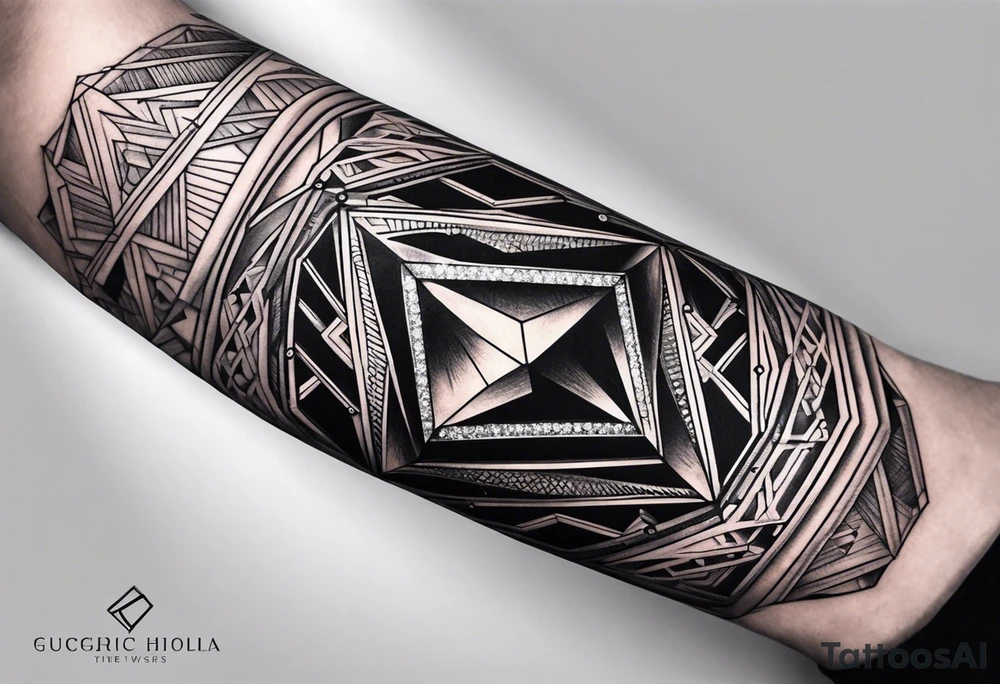 Sleeve on the forearm with a diamond in the middle for men tattoo idea
