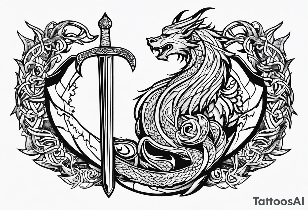Viking sword Valhalla shield dragon tattoo idea