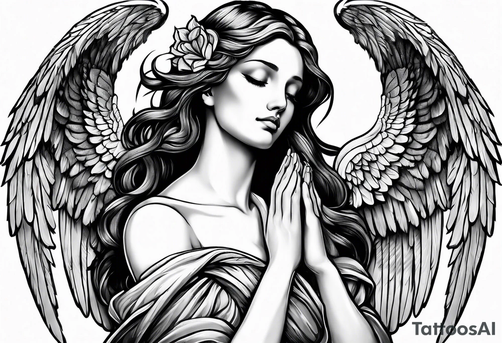 Angel with prayer hands tattoo idea