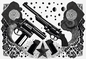 A reflection of two siloets holding guns at two siloets dead tattoo idea