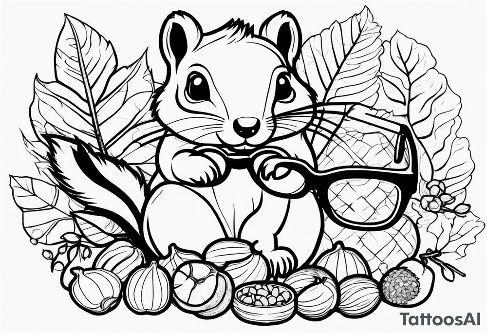 squirrels with glasses on eating nuts tattoo idea