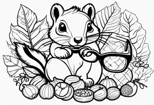 squirrels with glasses on eating nuts tattoo idea