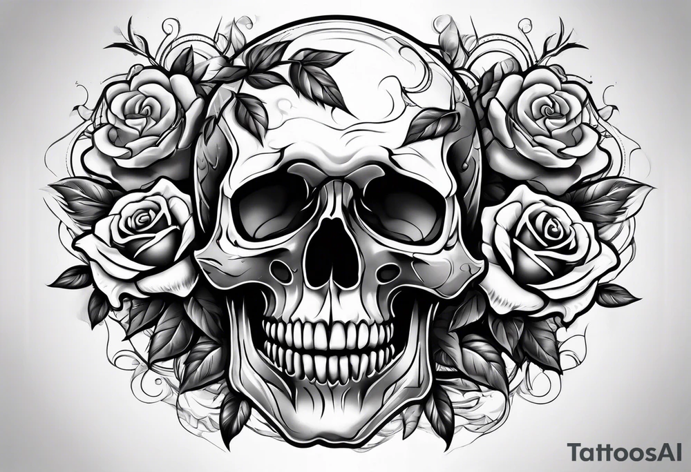 skull and roses tattoo idea