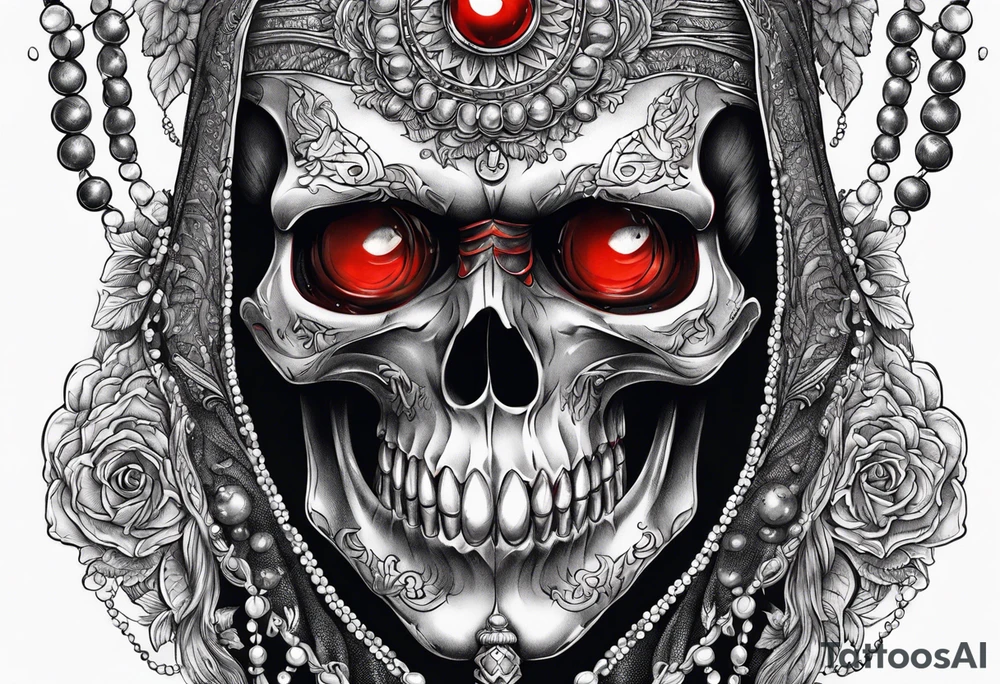 Death . Red eyes, beads in hand tattoo idea