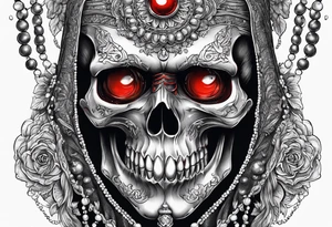 Death . Red eyes, beads in hand tattoo idea
